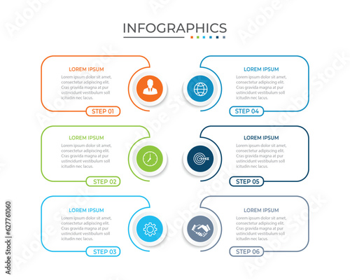 Vector Infographic label design template with icons and 6 options or steps.