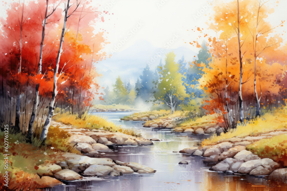 Watercolor autumn landscape