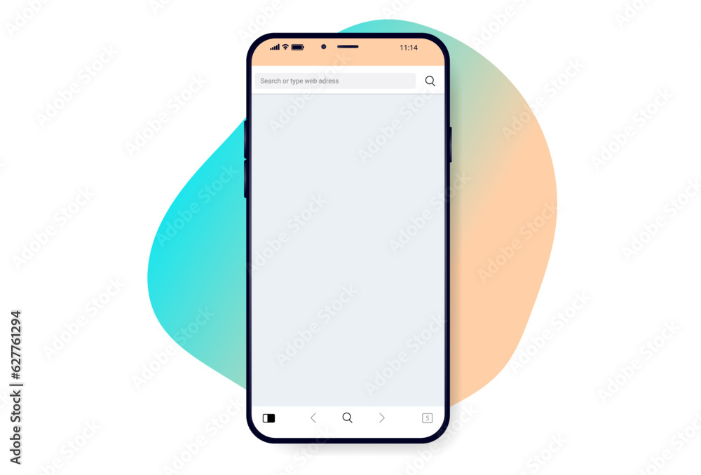 Phone screen with web browser template - Vector mockup of smartphone with blank screen with gradient and white background