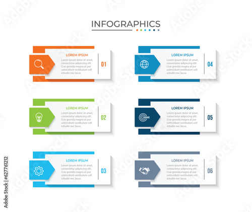 Presentation business infographic template with 6 steps. Vector illustration.