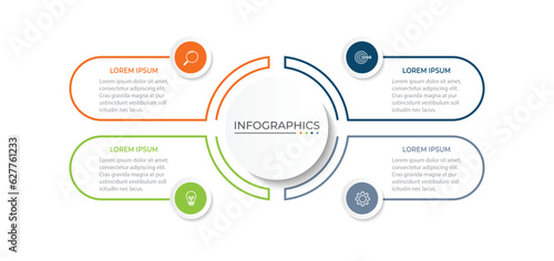 Vector Infographic label design template with icons and 4 options or steps.