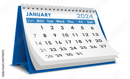 Illustration vector of January 2024 Calendar