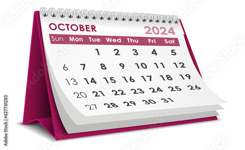 Illustration vector of October 2024 Calendar