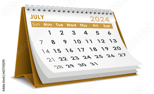 Illustration vector of July 2024 Calendar isolated in white background