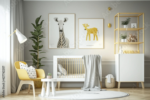 Modern minimalist nursery room in scandinavian style
