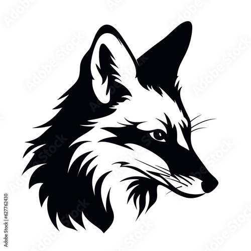 Fox head vector logo template concept illustration. Wilde animal predator graphic sign. Monochrome black and white colors. Graphic design element.