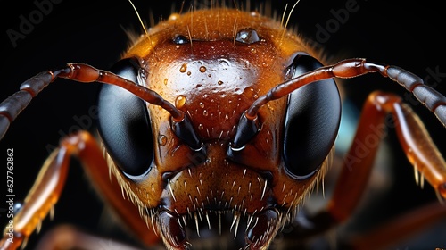 Close-Up of Ant's Eyes - Black Eye Color on Dark Background, Captured with Macro Photography in Nature's Miniature World. 