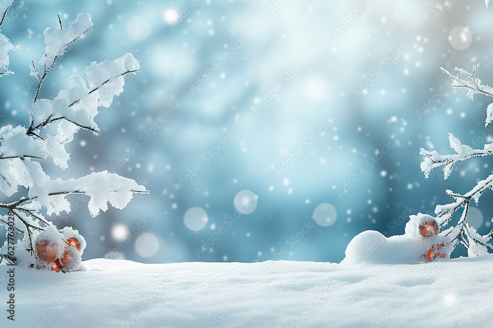 Enchanting Winter Christmas Background - Snowy Landscape, Festive Delights, and Holiday Magic. created with Generative AI