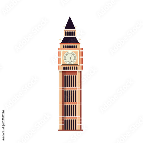 Big Ben isolated on white background. Big Ben clock tower in London. Vector stock