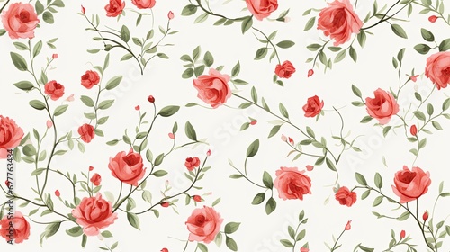 Abstract red roses flowers background. Floral design backdrop. AI illustration. For background, texture, wrapper pattern, frame or border..