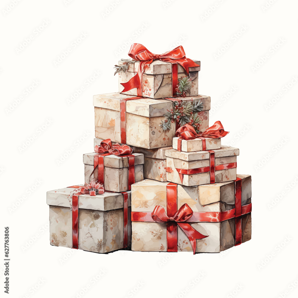 Obraz premium watercolor christmas gift boxes with ribbon