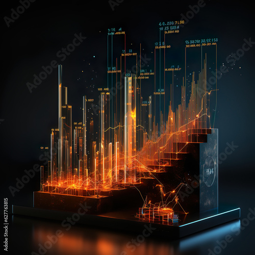 Charts and tools representing the finantial markets in high tech business environments