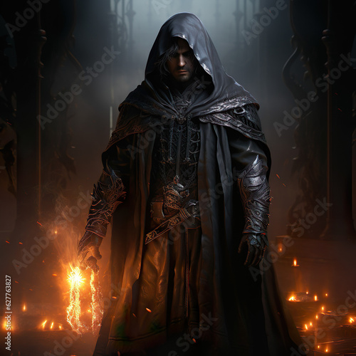 High Fantasy Character: An epic portrait of an evil warlock demonic wizard necromancer