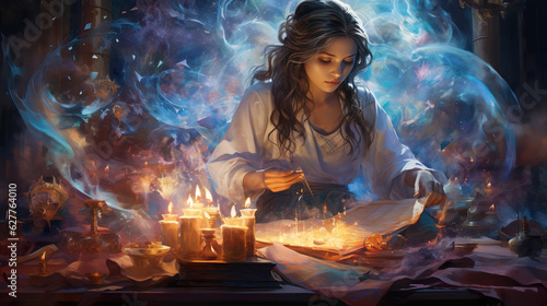 High Fantasy Character: An epic portrait of an anrcane powerful female sorcerer wizard mage