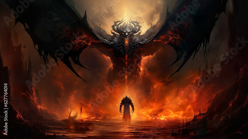 Depiction of an incredible surreal fantasy deadly dragon draconic epic landscape