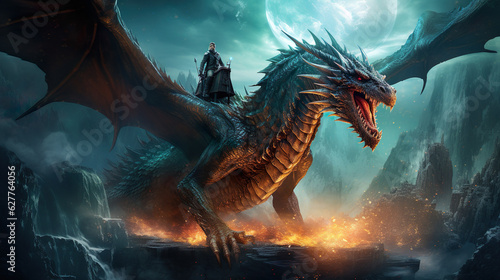Depiction of an incredible surreal fantasy deadly dragon draconic epic landscape