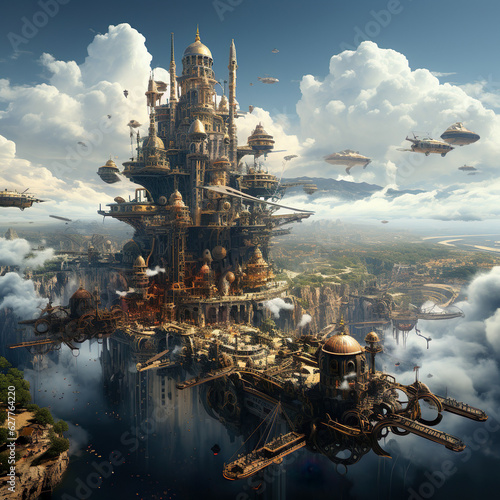 Steam Punk Floating City of the future