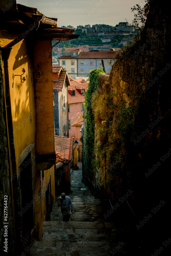 Ribeira's narrow streets, Porto, Portugal.