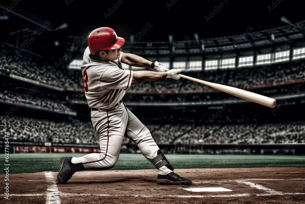 Photo of a baseball player swinging a bat at a ball