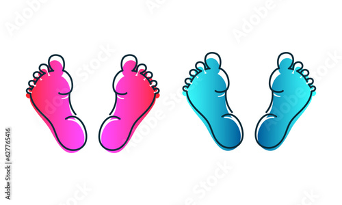 The feet of a boy and a girl. Blue and pink. Silhouette line.