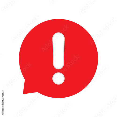 Exclamation vector icon, important round mark, attention warning speech bubble, red sign illustration isolated on white.
