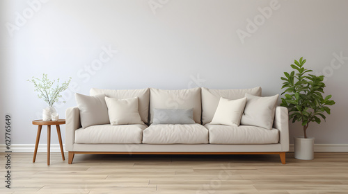 Cream-colored sofa. Generative AI © Framefolio