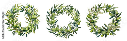 Watercolour olive wreath set. Generative Ai  