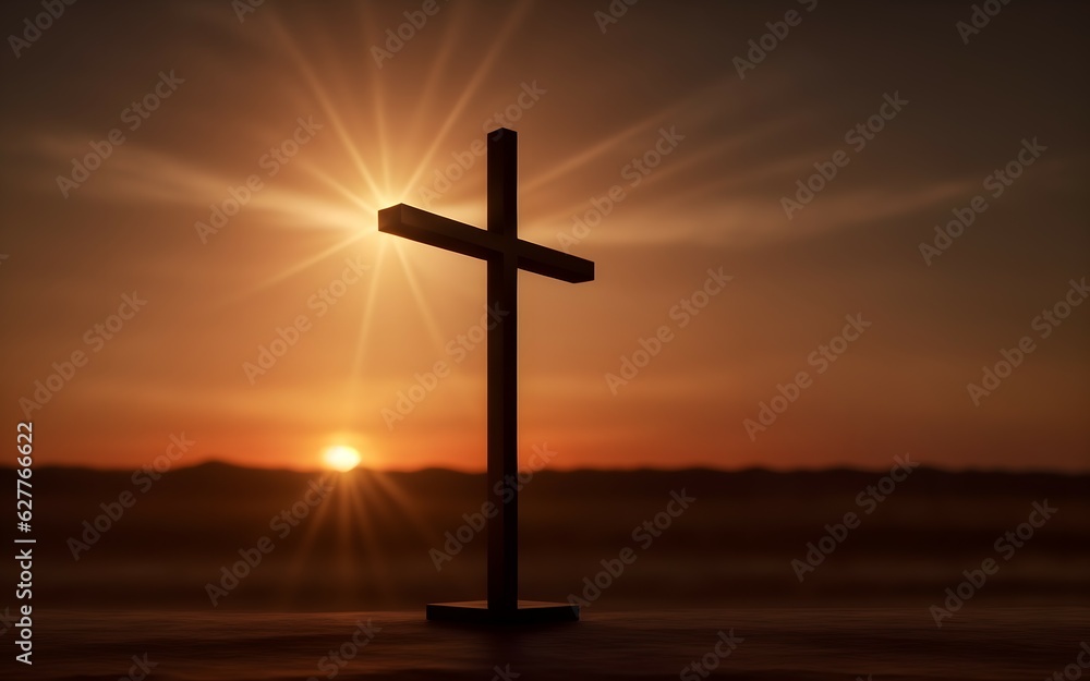 Holy cross over Golgotha ​​hill symbolizing Jesus Christ, generative ai