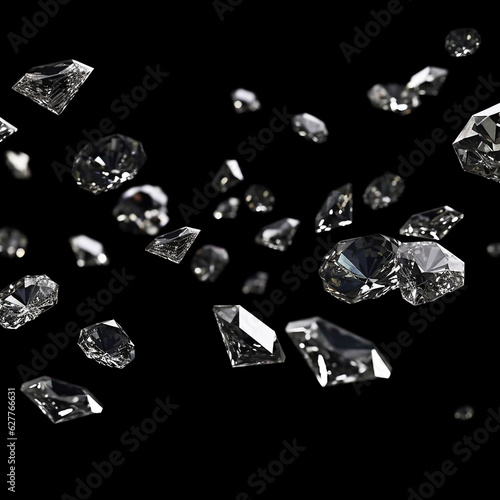 Falling diamonds on black background