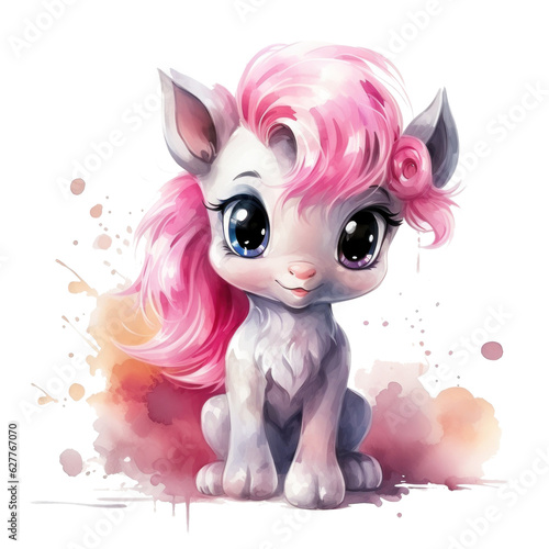 Cute watercolor pony isolated