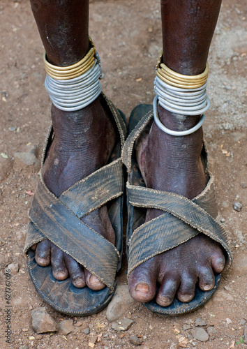 Sandals Of Bodi Woman Feet Omo Valley Ethiopia photo