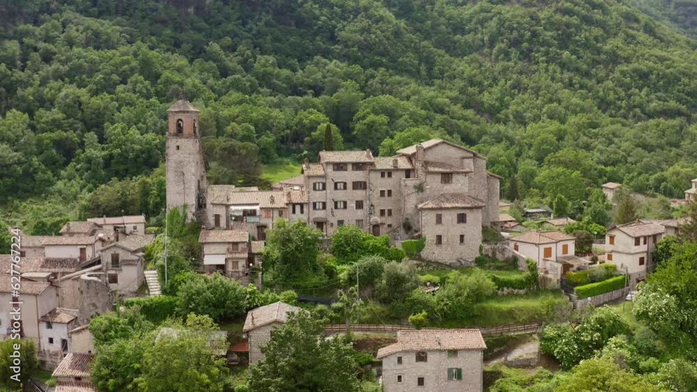 Aerial view of Greccio , small village in the mountains in Rieti Italy Aerial view of Greccio , small village in the mountains in Rieti Italy