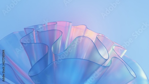 Fotografie Abstract 3d wave emitting glass flower shape with gradient color on light blue background
