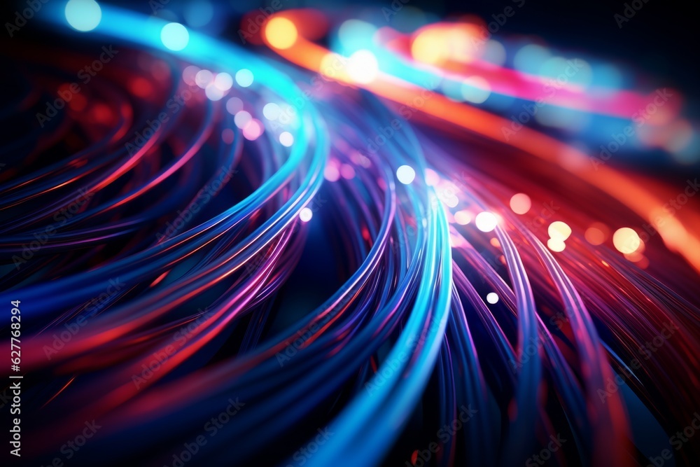Foto de Colorful optic fiber electrical cables wires neon waves lines