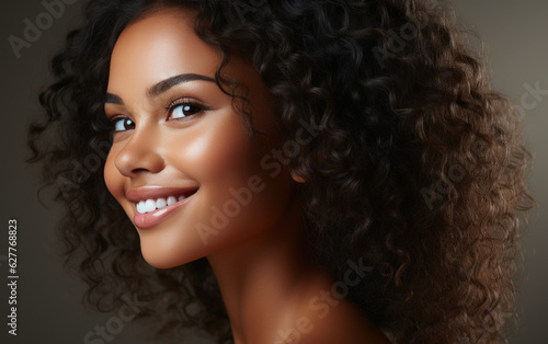 Smile of a beautiful African American woman on a white background,