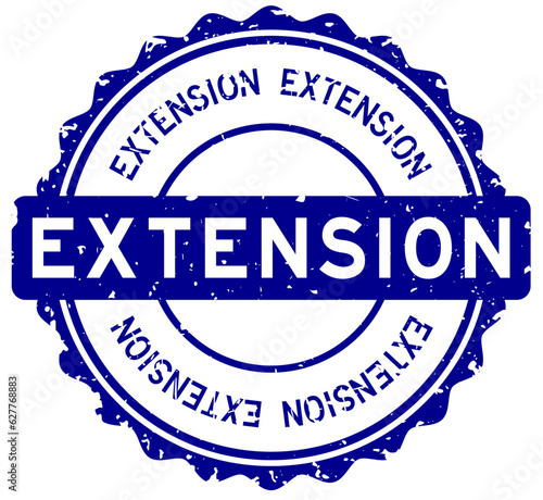 Grunge blue extension word round rubber seal stamp on white background