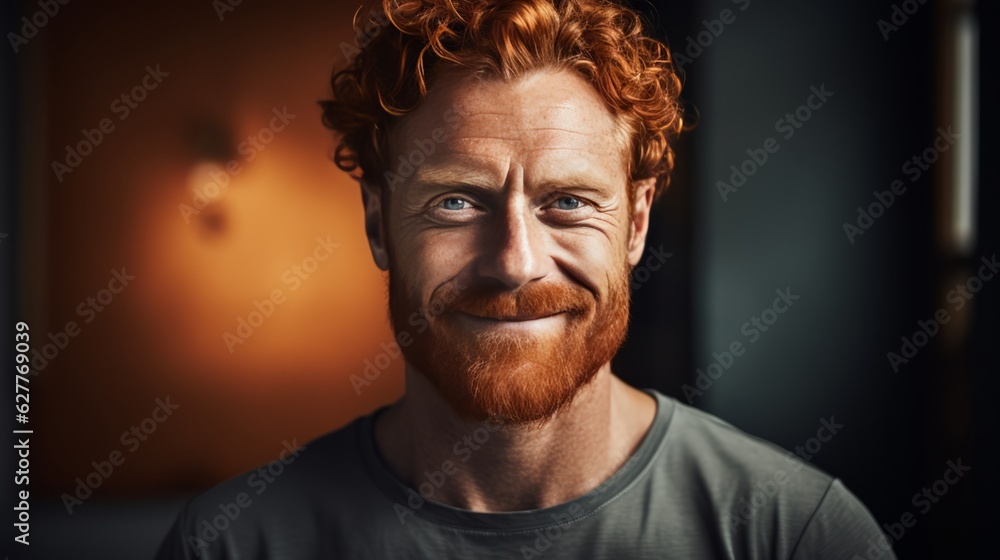 Handsome red-haired middle-aged man. Made with Generative AI.