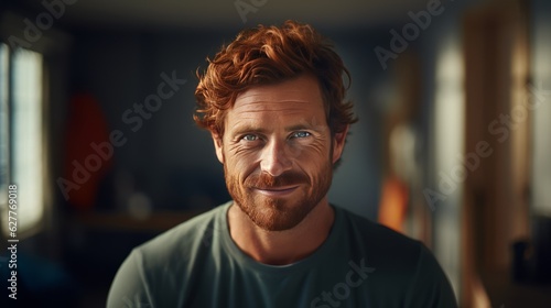 Handsome red-haired middle-aged man. Made with Generative AI.