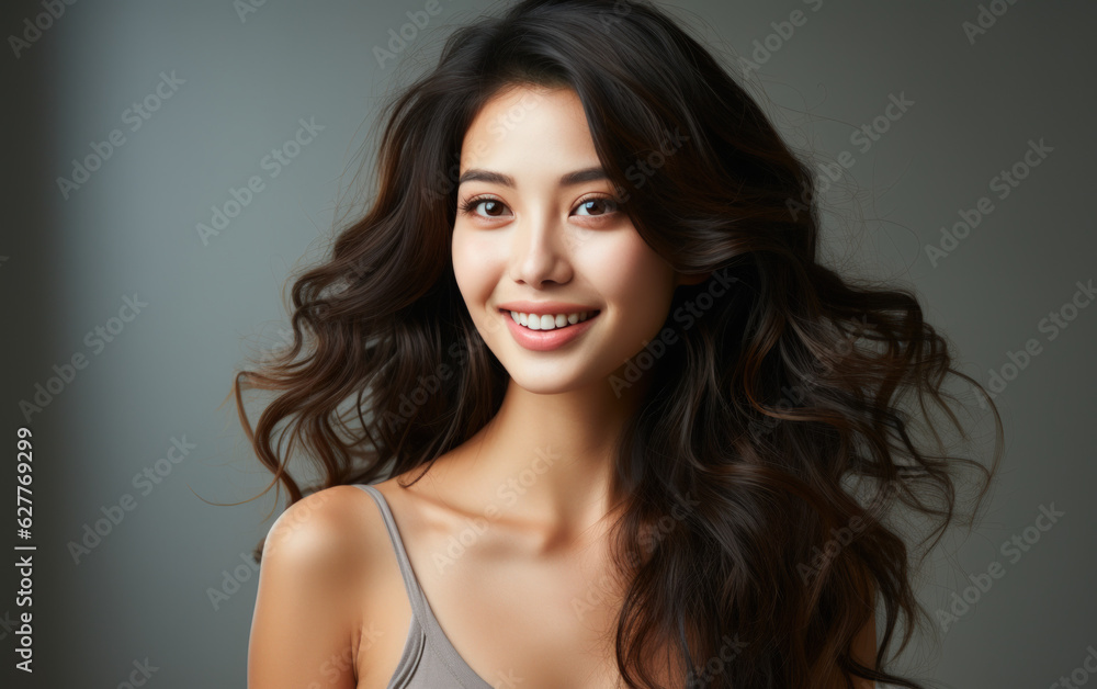 Smile of a beautiful Asian woman on a white background,