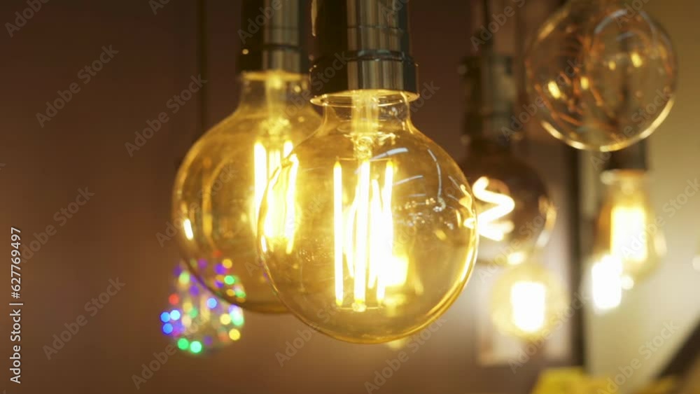 Row of edison lamps of different shapes Row of edison lamps of different shapes