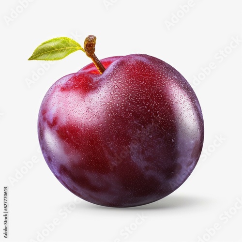 Plum with water drops isolated on white background