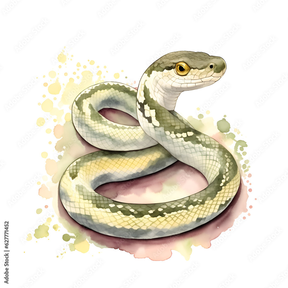 Snake in cartoon style. Cute Little Cartoon Snake isolated on white ...