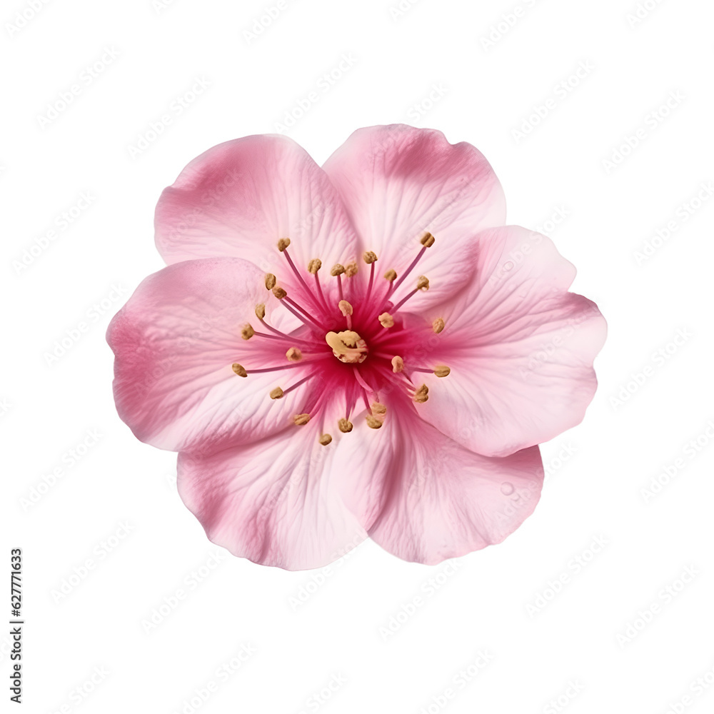 Pink sakura flower isolated on transparent background, Generative AI