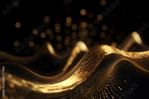 Abstract dynamic black background in gold and pink and silver colour, sci-fic, technology, glitter, light,