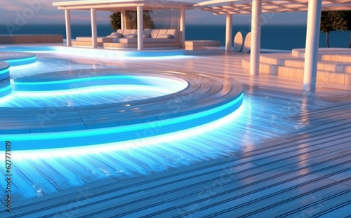 light pool holiday luxury water night vacation summer large resort. Generative AI.