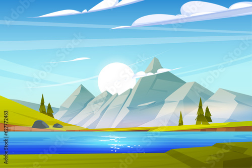 scenery lake  mountain and tree landscape sunrise background