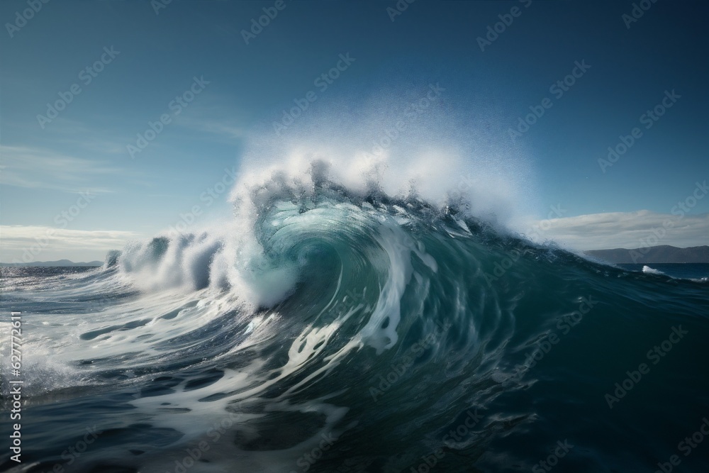 nature water crash blue liquid ocean cool sea surfing wave. Generative AI.