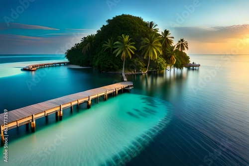 tropical resort at sunset
