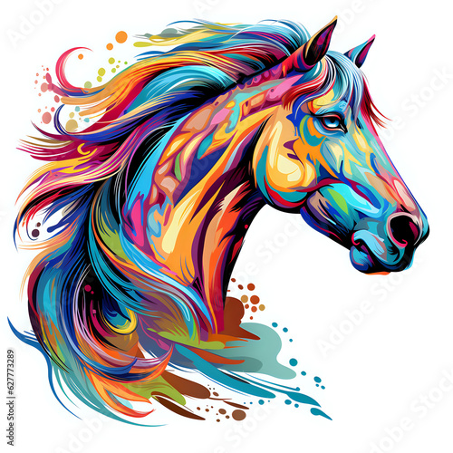 Horse colorful Comic style, White Background, highly detailed, for tshirt