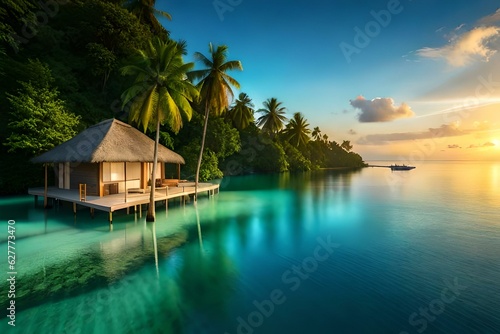 tropical resort at sunset © zooriii arts
